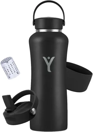 DYLN Hydrogen Water Bottle Bundle – Includes Straw Cap & Guard (40 oz, Black)