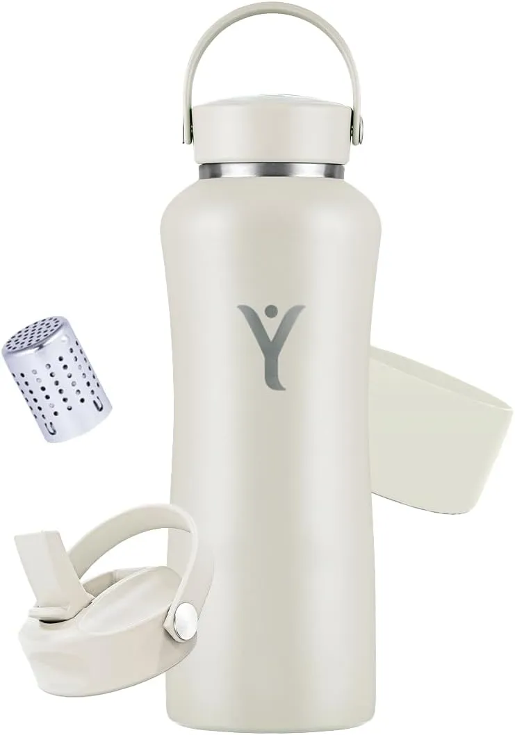 DYLN Hydrogen Water Bottle Bundle – Includes Straw Cap & Guard (40 oz, Pearl)
