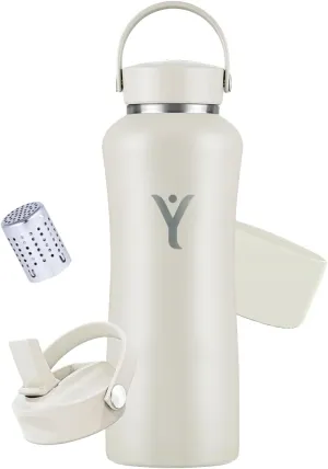 DYLN Hydrogen Water Bottle Bundle – Includes Straw Cap & Guard (40 oz, Pearl)