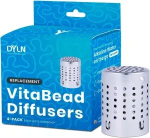 DYLN VitaBead Diffuser | Creates Hydrogen-Rich, pH 9  Alkaline Antioxidant Water | Replacement for DYLN Bottle | Natural Mineral Ionized Hydrogen Generator for Delicious Tasting Water | 4-Pack