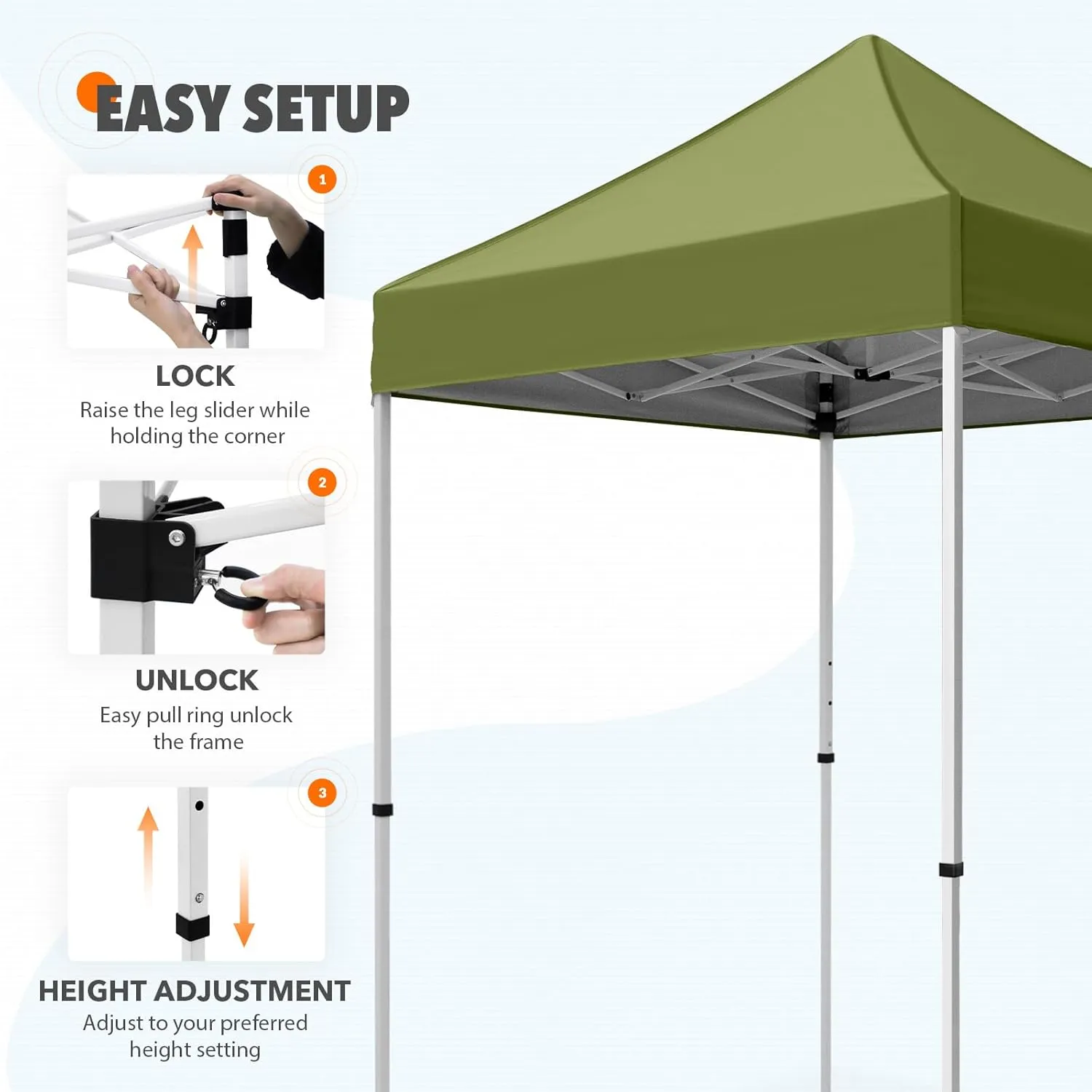EAGLE PEAK 5x5 Pop Up Canopy Tent Instant Outdoor Canopy Easy Set-up Straight Leg Folding Shelter, Grass Green