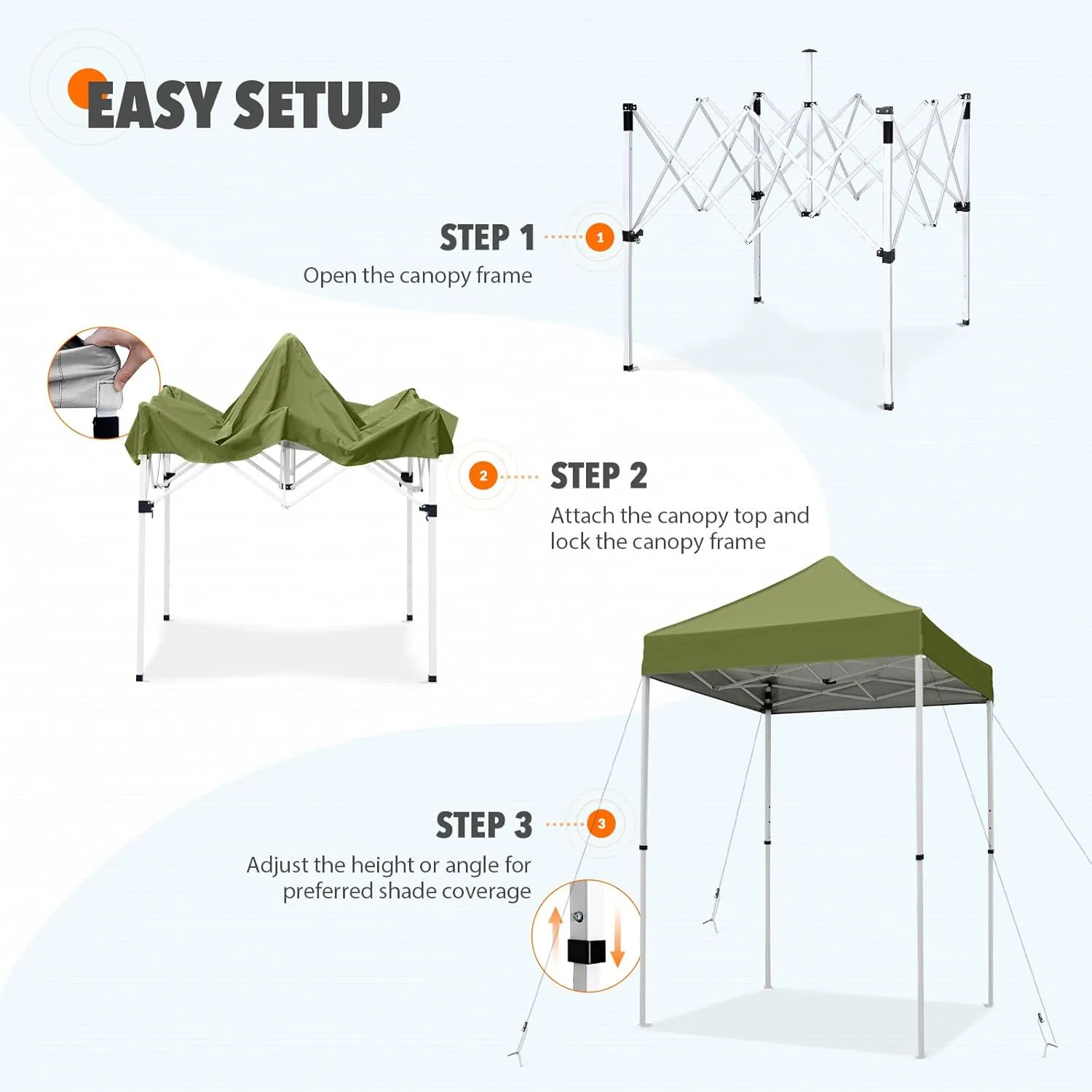 EAGLE PEAK 5x5 Pop Up Canopy Tent Instant Outdoor Canopy Easy Set-up Straight Leg Folding Shelter, Grass Green