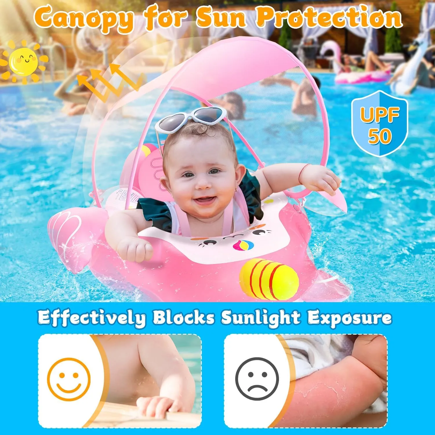 EagleStone Pool Float with Canopy, Swimming Pool Float, Baby Pool Float 3-36 Months, Fun Gifts Pool Toys for Pool Game, Baby Float with Canopy
