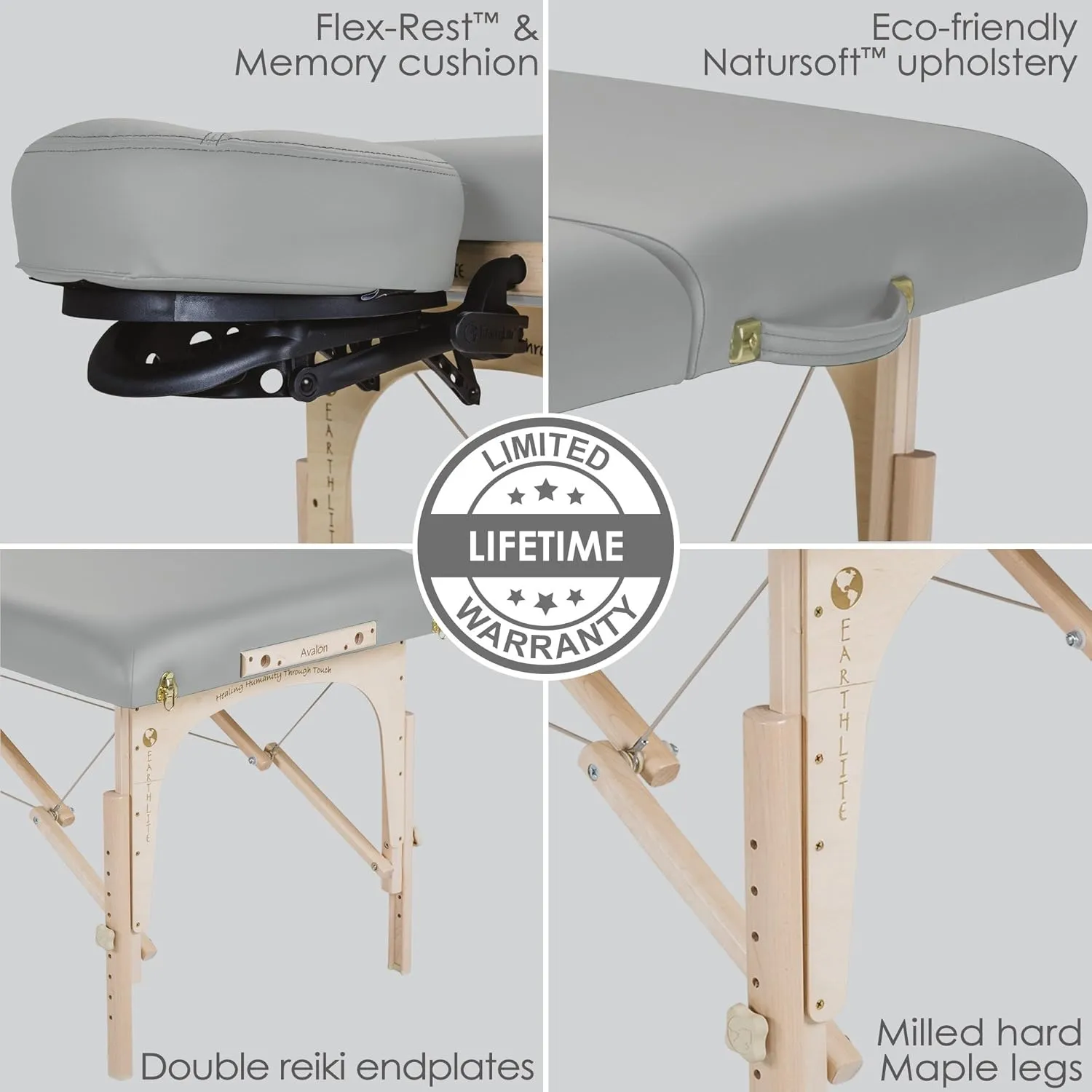 EARTHLITE Portable Massage Table Package AVALON – Reiki Endplate, Premium Flex-Rest Face Cradle & Strata Cushion, Carry Case (30”x73”)