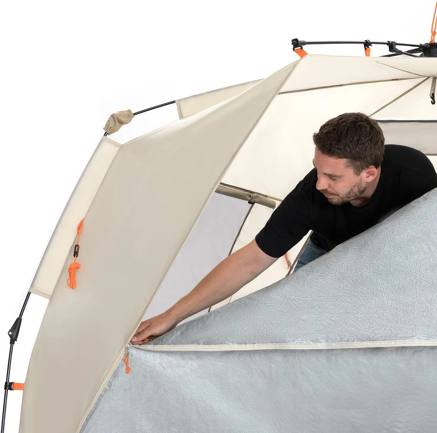 Easthills Outdoors Instant Shader Deluxe XL Beach Tent Easy Up 99" Wide for 4-6 Person Sun Shelter - Extended Zippered Porch Included Beige
