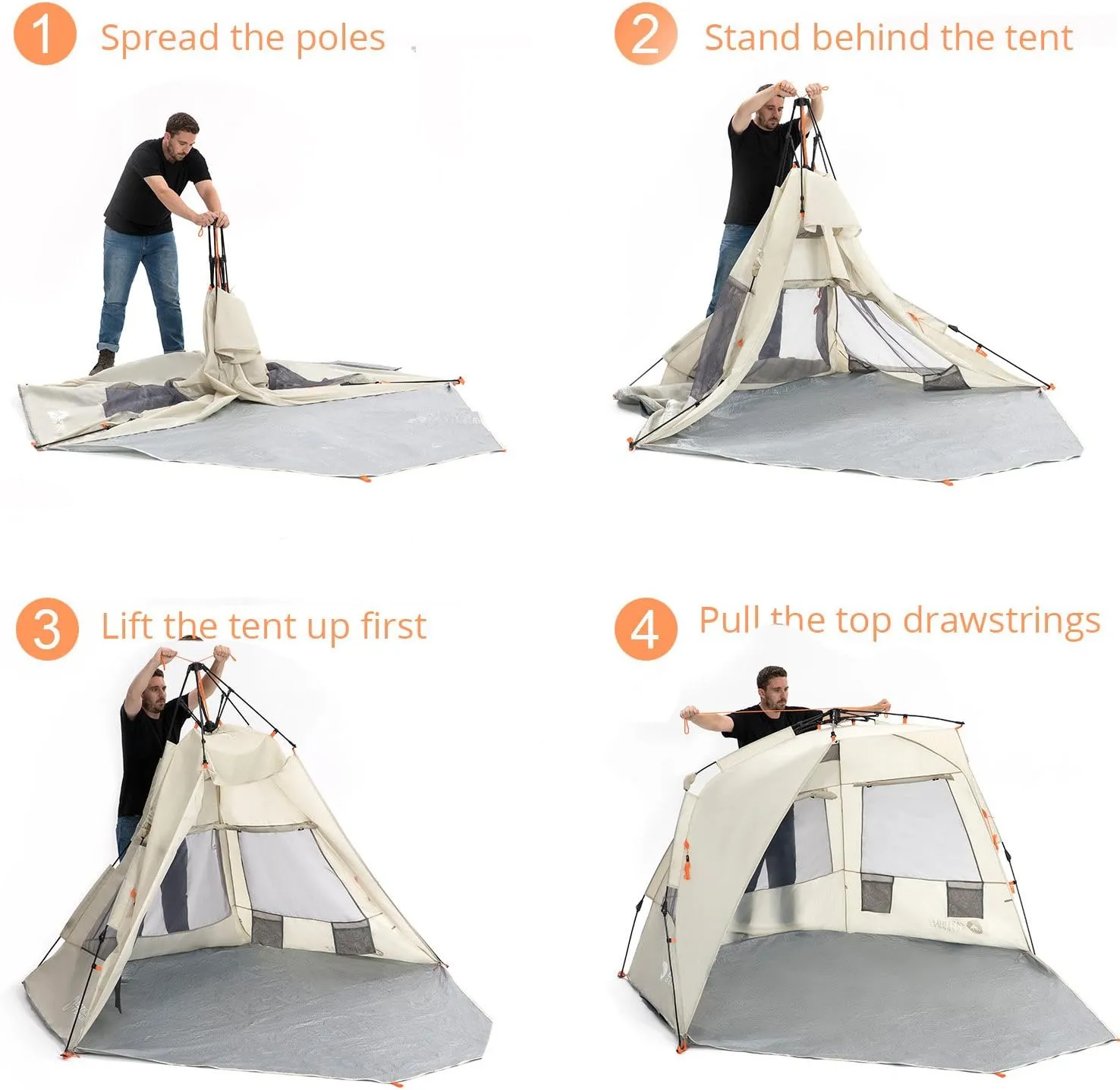 Easthills Outdoors Instant Shader Deluxe XL Beach Tent Easy Up 99" Wide for 4-6 Person Sun Shelter - Extended Zippered Porch Included Beige