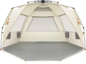 Easthills Outdoors Instant Shader Deluxe XL Beach Tent Easy Up 99" Wide for 4-6 Person Sun Shelter - Extended Zippered Porch Included Beige