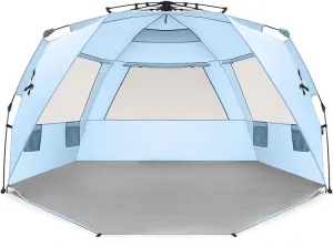 Easthills Outdoors Instant Shader Deluxe XL Beach Tent Easy Up 99" Wide for 4-6 Person Sun Shelter - Extended Zippered Porch Included Blue