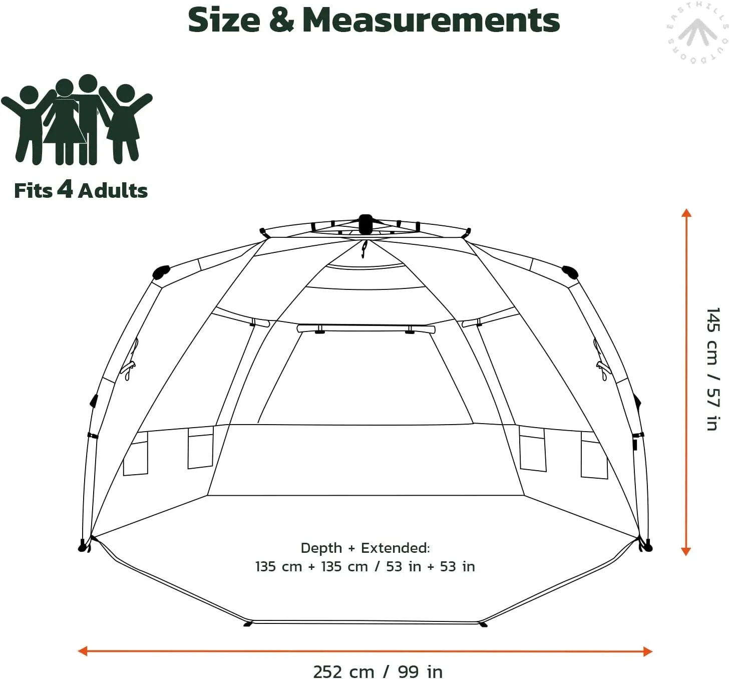 Easthills Outdoors Instant Shader Deluxe XL Beach Tent Easy Up 99" Wide for 4-6 Person Sun Shelter - Extended Zippered Porch Included Blue