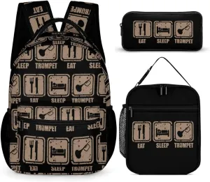 Eat Sleep Play Trumpet Funny Backpack Set Lunch Bag Pencil Case Bag 3 in 1 for Men Women Travel Backpacks