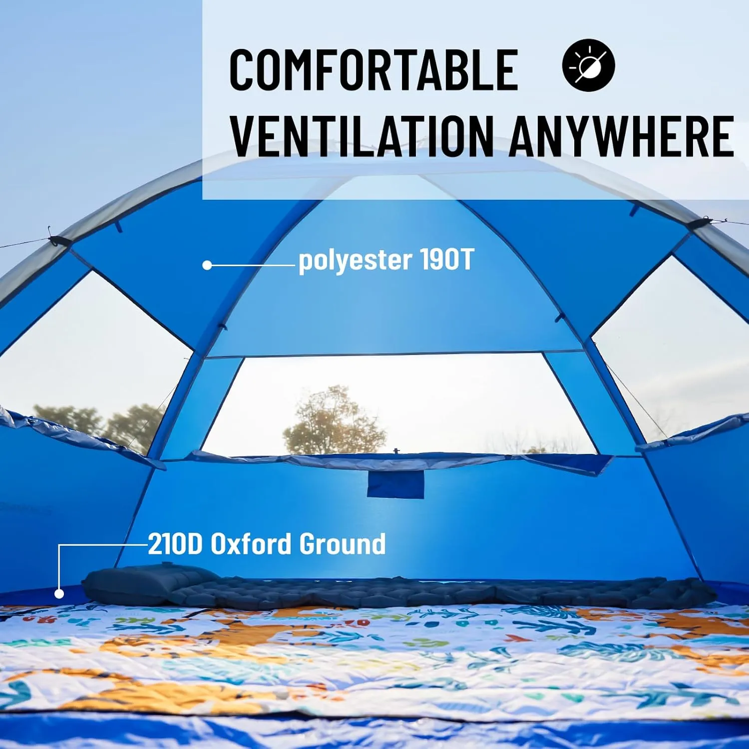 EchoSmile UPF 50  Beach Tent Sun Shelter for 3/4 Person, Portable Beach Cabana Tent