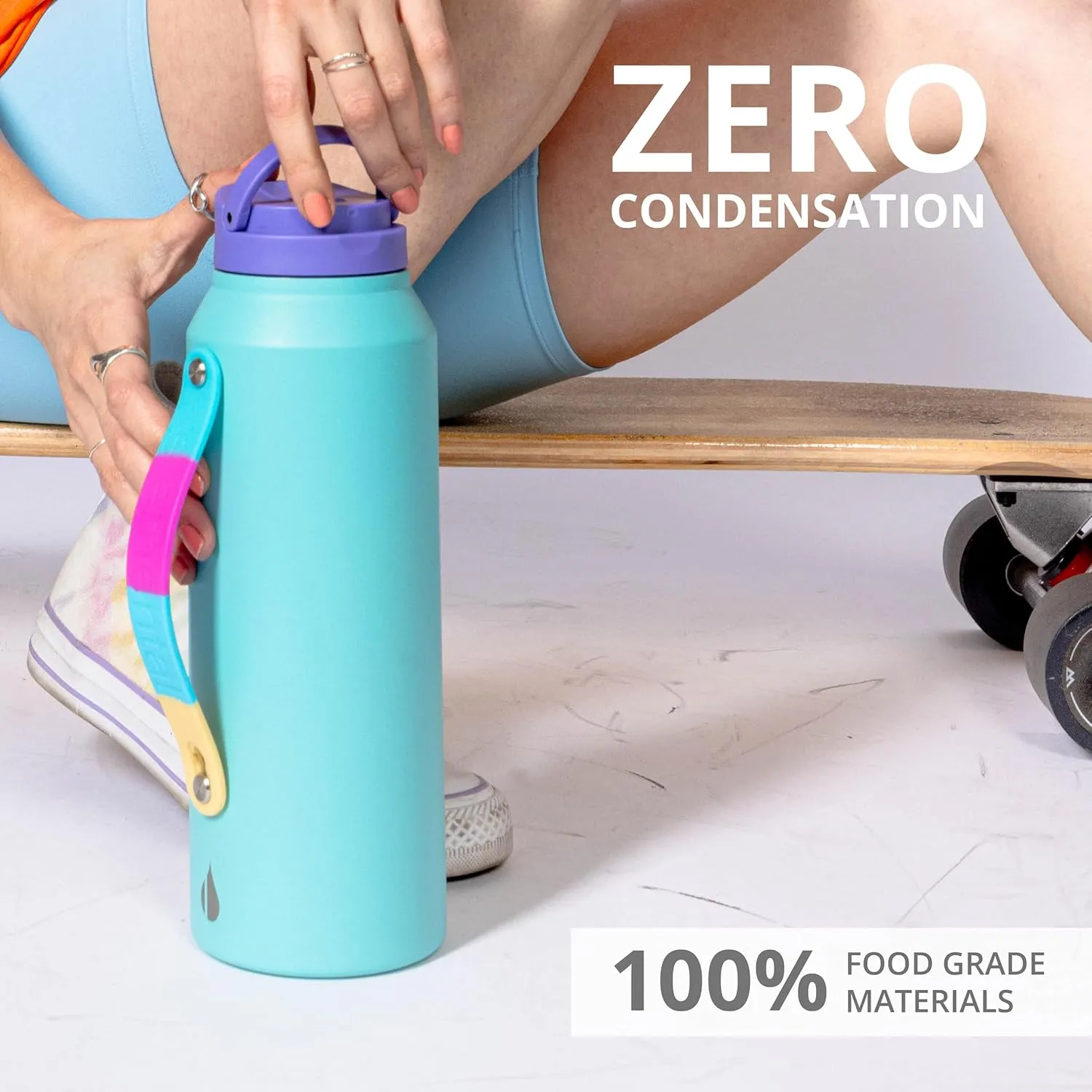 Elemental Iconic Stainless Steel Water Bottle with Straw - 32 oz Leak Proof Triple Wall Insulated Water Bottles for Travel and Sports - Reusable Gym Water Bottle with 2 Straws - Blue Tie Dye