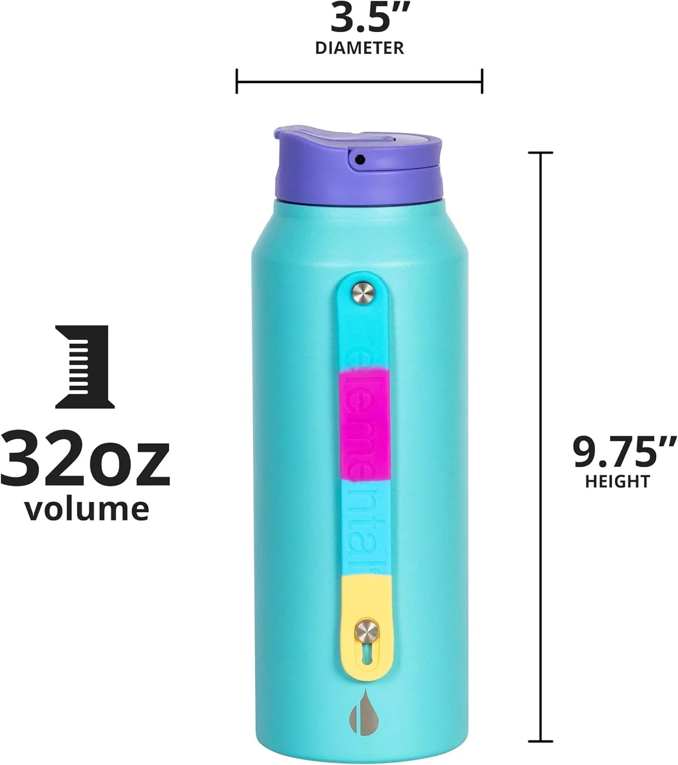 Elemental Iconic Stainless Steel Water Bottle with Straw - 32 oz Leak Proof Triple Wall Insulated Water Bottles for Travel and Sports - Reusable Gym Water Bottle with 2 Straws - Blue Tie Dye