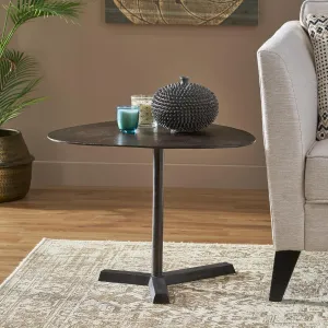 Elliptical Side Table Handcrafted Aluminum Structure, Modern Industrial Design, Raw Bronze Finish, Lightweight and Stable, 27.25" W x 22.00" D x 18.25" H