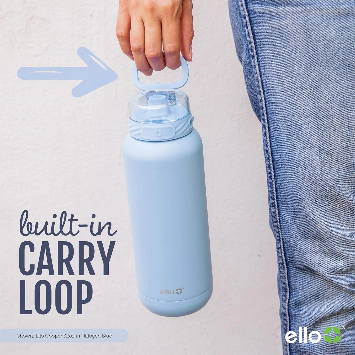 Ello Cooper 32oz Stainless Steel Water Bottle with Straw and Carry Handle, Double Walled and Vacuum Insulated Metal, Leak Proof Locking Lid with Soft Silicone Spout, Reusable, BPA Free, Bubblegum