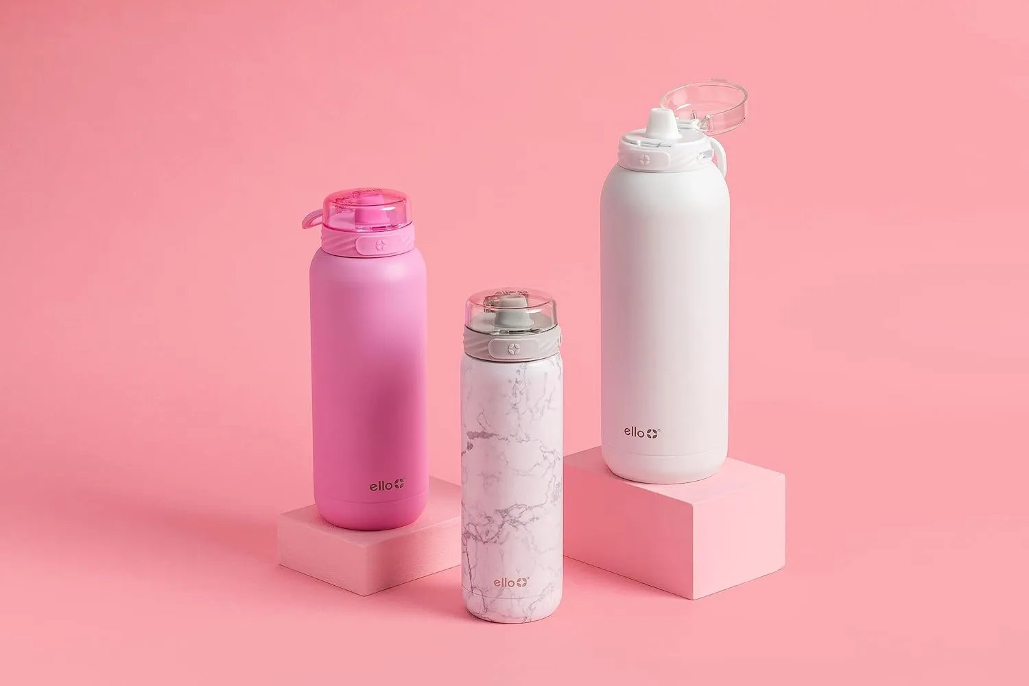 Ello Cooper 32oz Stainless Steel Water Bottle with Straw and Carry Handle, Double Walled and Vacuum Insulated Metal, Leak Proof Locking Lid with Soft Silicone Spout, Reusable, BPA Free, Bubblegum