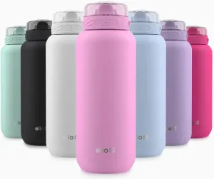 Ello Cooper 32oz Stainless Steel Water Bottle with Straw and Carry Handle, Double Walled and Vacuum Insulated Metal, Leak Proof Locking Lid with Soft Silicone Spout, Reusable, BPA Free, Bubblegum