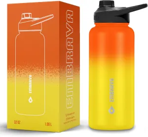 Embrava Insulated Sports Water Bottle - 32oz - Quick Open Lid for Gym, Workouts and Outdoors - Leak Proof - BPA & BPS Free - Double Walled & Stainless Steel