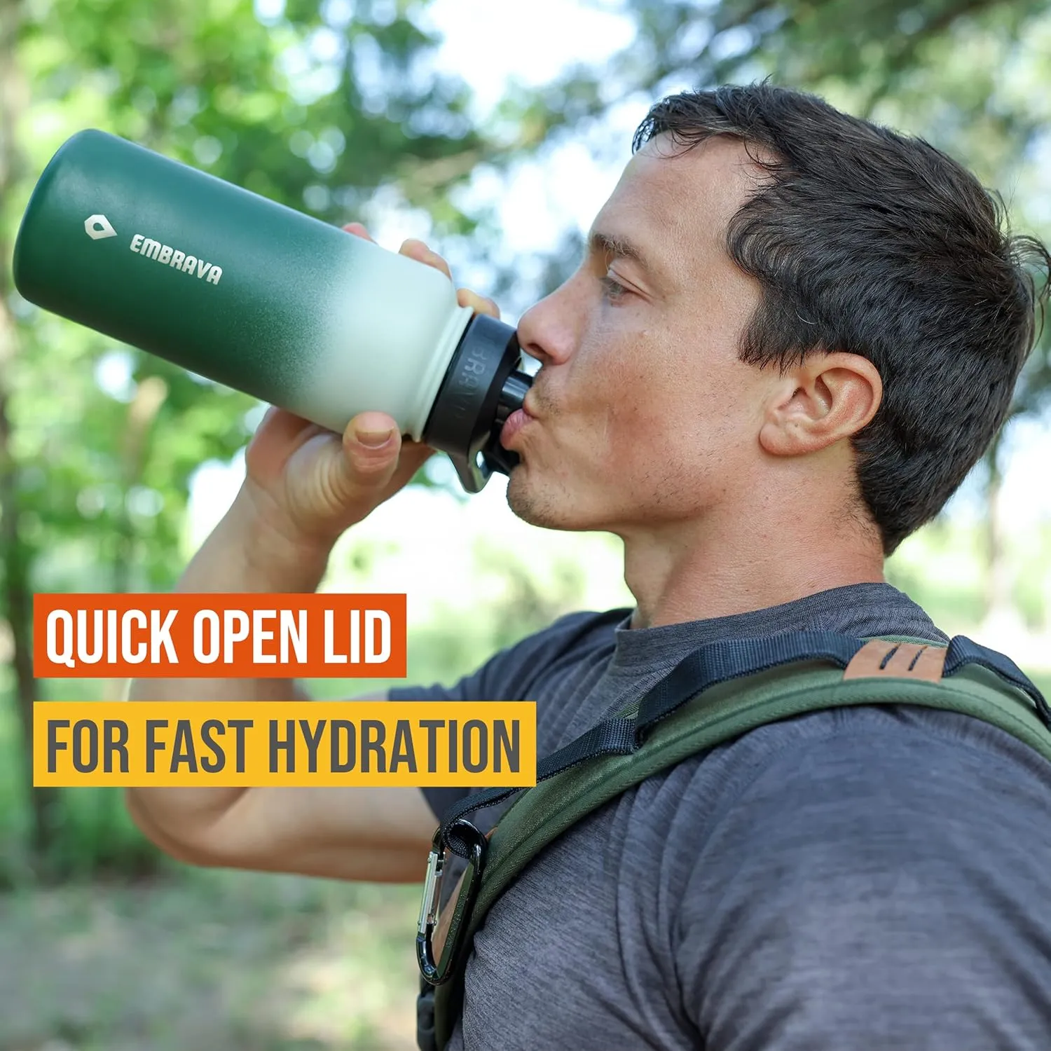 Embrava Insulated Sports Water Bottle - 32oz - Quick Open Lid for Gym, Workouts and Outdoors - Leak Proof - BPA & BPS Free - Double Walled & Stainless Steel