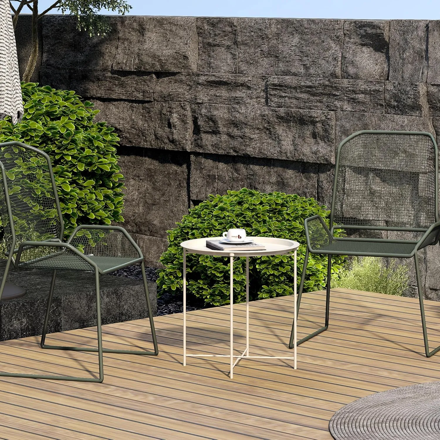 End Table Set of 2, Outdoor Side Table, Small Patio Round Folding Metal Side Tables for Outdoor,Living Room,Bedroom Balcony and Office, 2 PCS