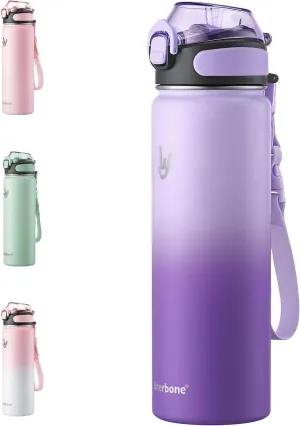 Enerbone Insulated Water Bottle, 24 oz Stainless Steel Water Bottles with Carrying Strap, Double-Wall Vacuum Insulation Thermos, Leakproof Sports Bottle with Straw, Keep Drinks Hot or Cold for Hours