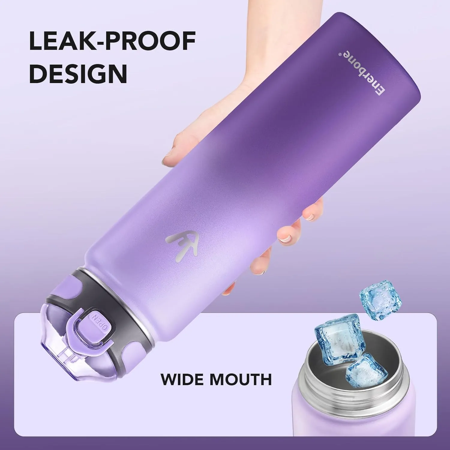 Enerbone Insulated Water Bottle, 32 oz Stainless Steel Water Bottles with Carrying Strap, Double-Wall Vacuum Insulation Thermos, Leakproof Sports Bottle with Straw, Keep Drinks Hot or Cold for Hours