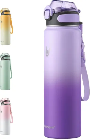 Enerbone Insulated Water Bottle, 32 oz Stainless Steel Water Bottles with Carrying Strap, Double-Wall Vacuum Insulation Thermos, Leakproof Sports Bottle with Straw, Keep Drinks Hot or Cold for Hours