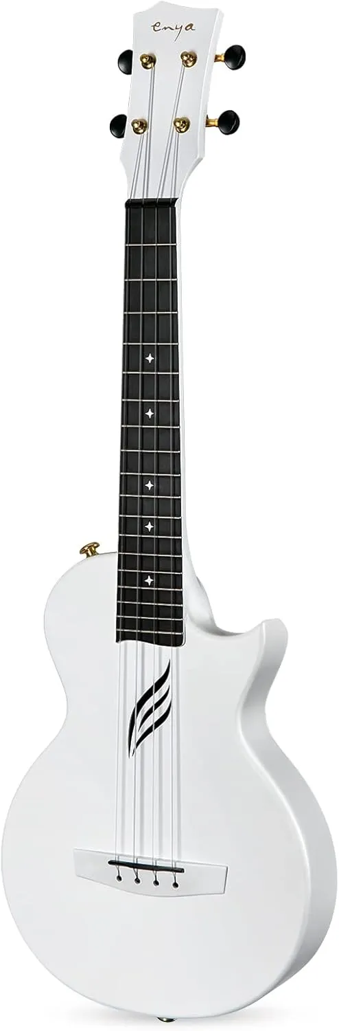 Enya Tenor Ukulele 26 Inch Carbon Fiber Cutaway Travel Ukelele for Adult with Beginner Bundle Kit Including Case, Strap, Capo and Strings（Nova U Pro White）