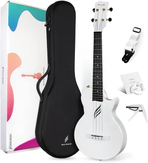 Enya Tenor Ukulele 26 Inch Carbon Fiber Cutaway Travel Ukelele for Adult with Beginner Bundle Kit Including Case, Strap, Capo and Strings（Nova U Pro White）
