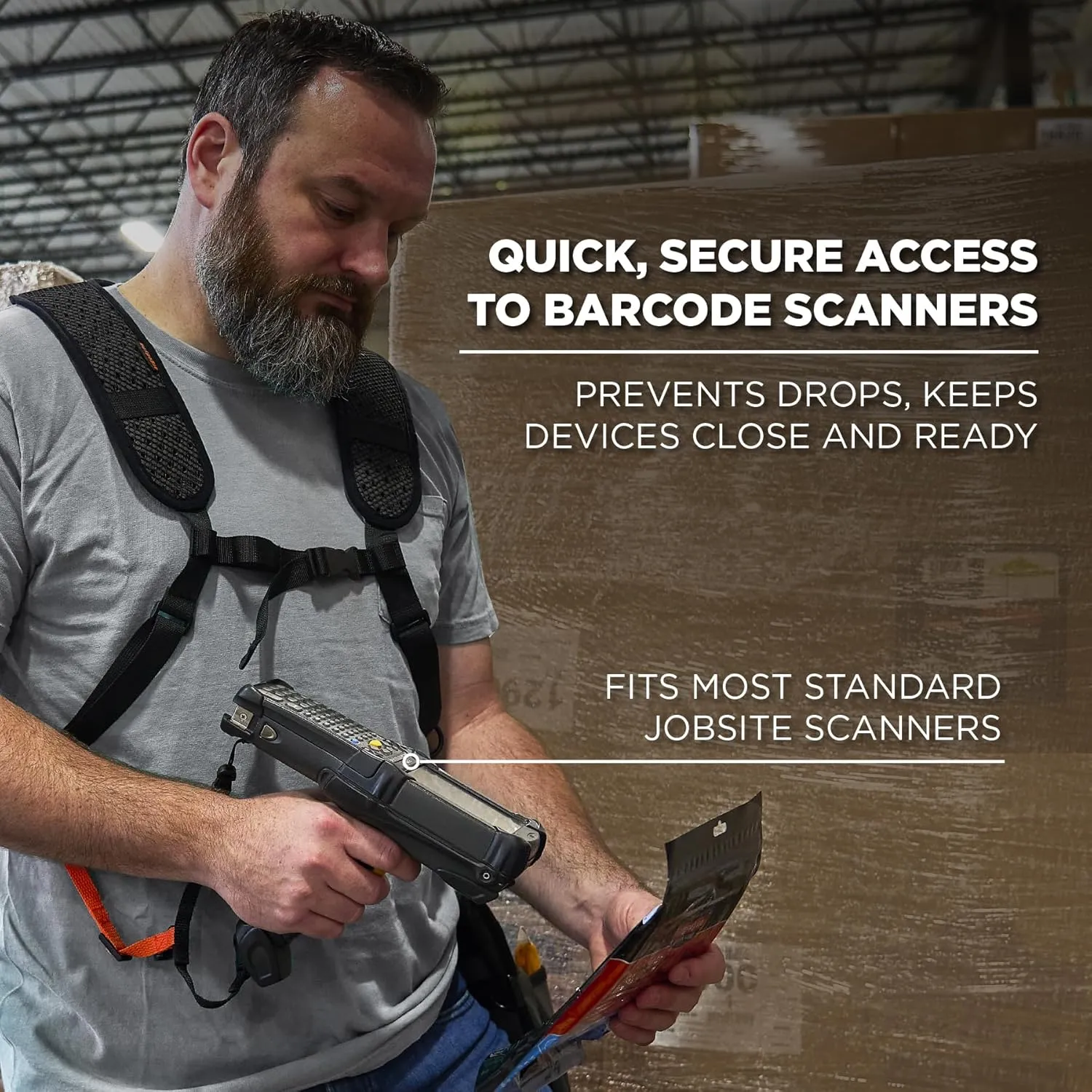 Ergodyne Squids 3142 Padded Shoulder Barcode Scanner Harness with Attachment Lanyard for Mobile Computers