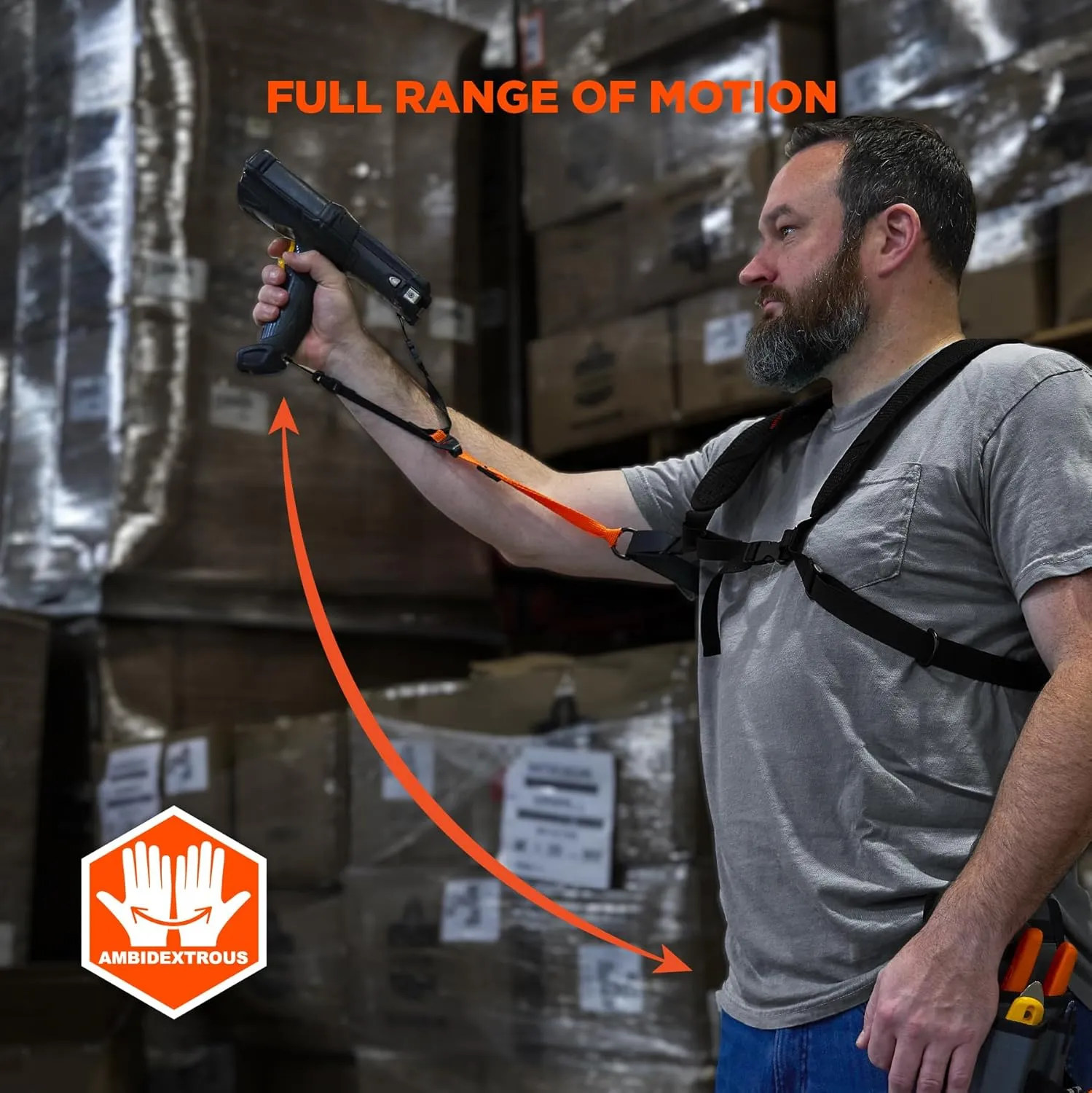 Ergodyne Squids 3142 Padded Shoulder Barcode Scanner Harness with Attachment Lanyard for Mobile Computers