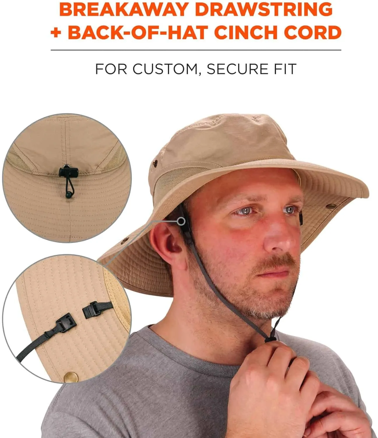 Ergodyne unisex adult Lightweight Ranger - Mesh Paneling Sun Hat, Khaki, Large-X-Large