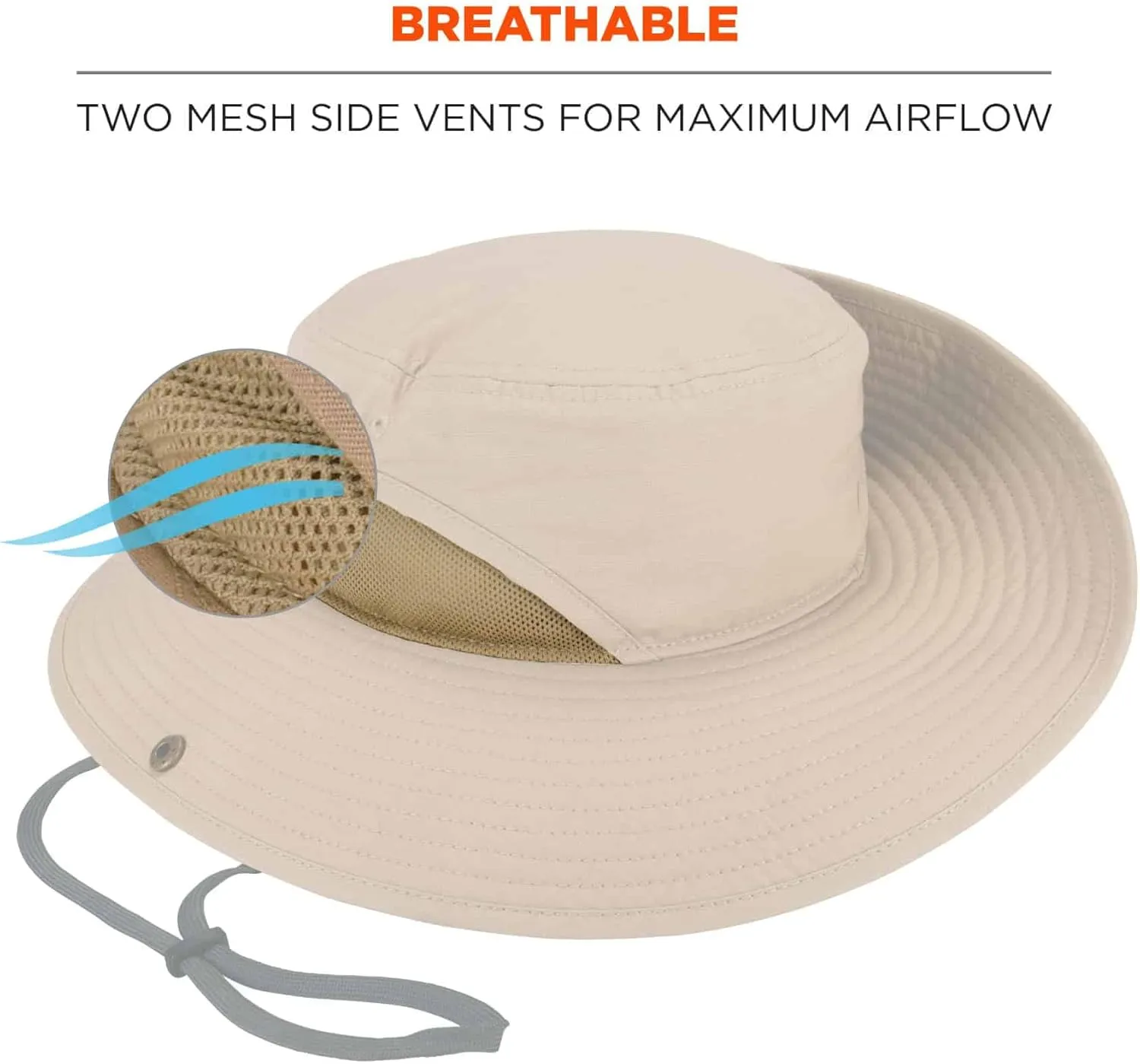 Ergodyne unisex adult Lightweight Ranger - Mesh Paneling Sun Hat, Khaki, Large-X-Large