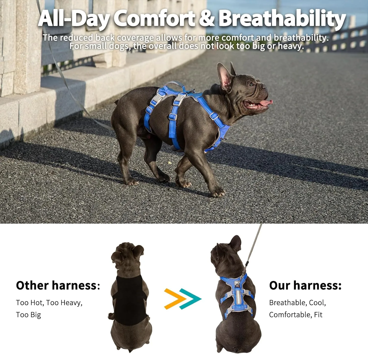 Escape Proof Harness - No Slip Dog Harness, Fully Reflective with Handle, Breathable, Durable, Adjustable Vest for Medium Dogs Walking, Training, and Running Gear (Sea Blue, M)