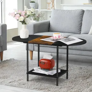 ETELI Small Black Coffee Table Oval Center Table with Storage and Open Shelf Round Coffee Tea Table for Small Space Living Room Home Office, Brown & Black