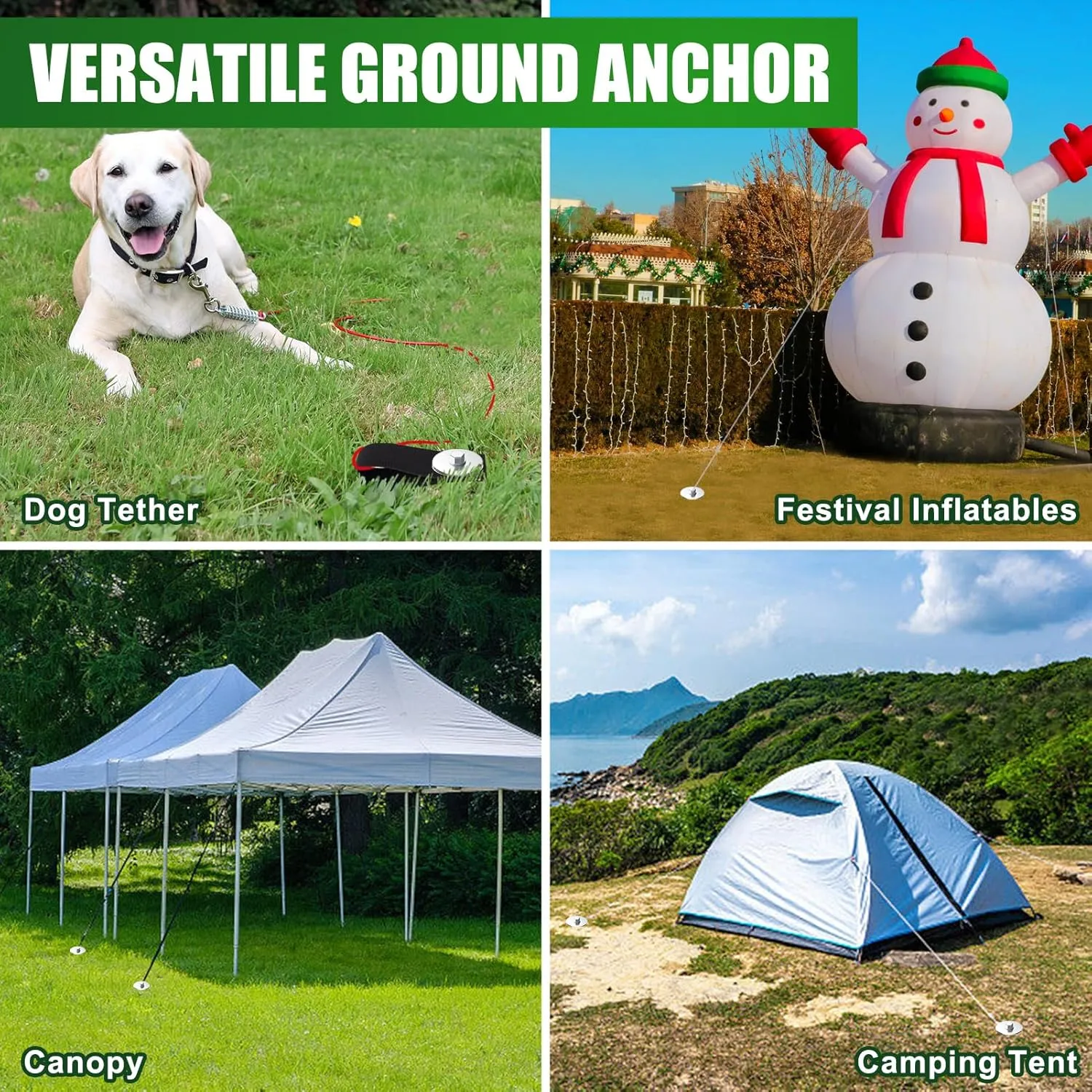 Eurmax USA Ground Anchors Screw in Trampoline Anchors High Wind Tent Stakes Heavy Duty Ground Stakes Trampoline Stakes Anchor Kit Set of 4 Bonus 4 Strong Belt (Silver)