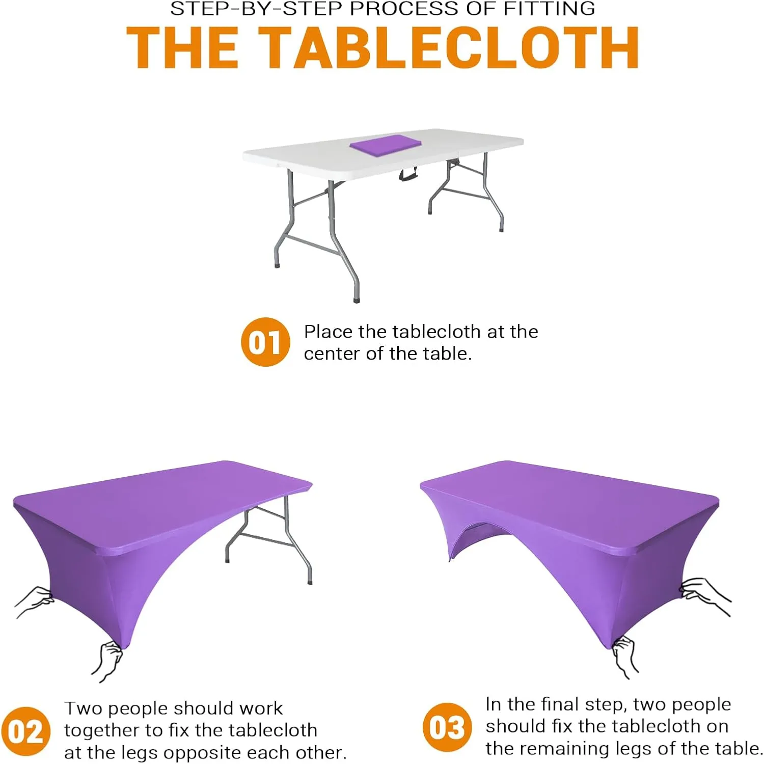 Eurmax USA Spandex Table Cover - 8 ft Fitted, 30  Colors, Polyester Stretch Spandex Table Toppers, 2 Pack (Plum)