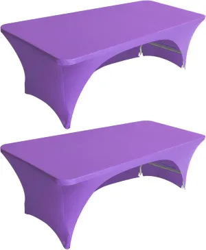 Eurmax USA Spandex Table Cover - 8 ft Fitted, 30  Colors, Polyester Stretch Spandex Table Toppers, 2 Pack (Plum)