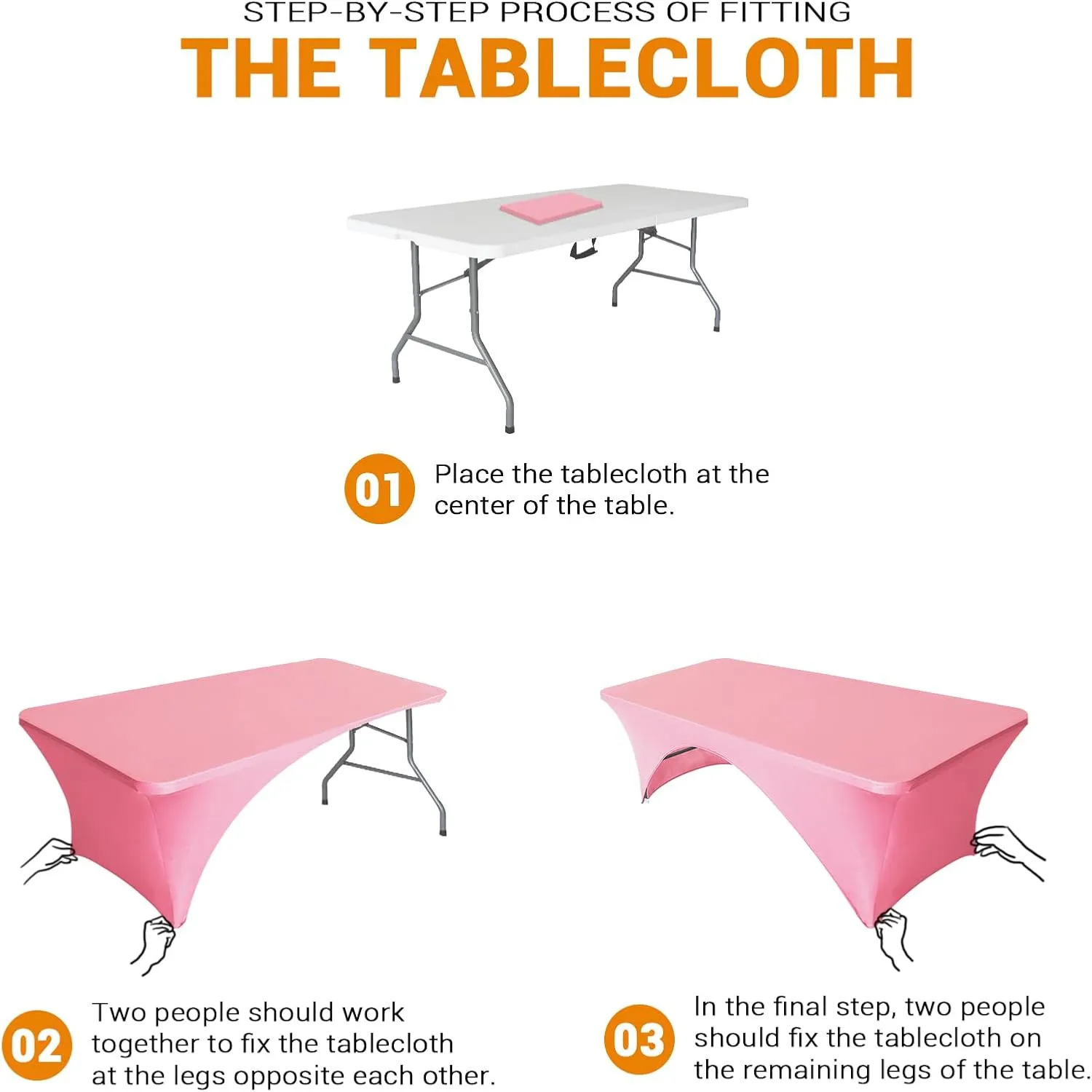 Eurmax USA Spandex Table Cover 8 ft. Fitted 30  Colors Polyester Tablecloth Stretch Spandex Table Cover-Table Toppers,8 FT Table Cover Open Back (Hot Pink,2 Pack)