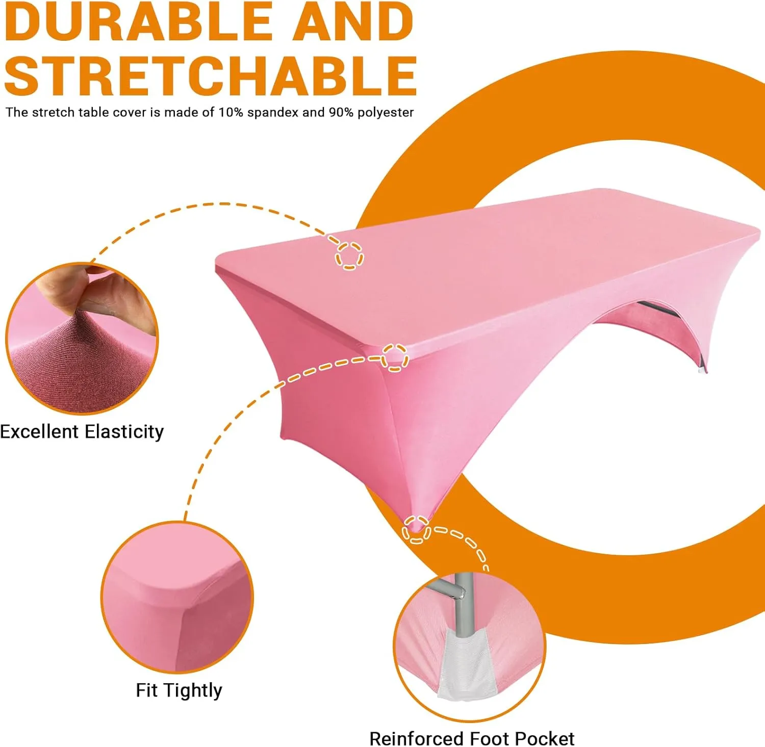 Eurmax USA Spandex Table Cover 8 ft. Fitted 30  Colors Polyester Tablecloth Stretch Spandex Table Cover-Table Toppers,8 FT Table Cover Open Back (Hot Pink,2 Pack)