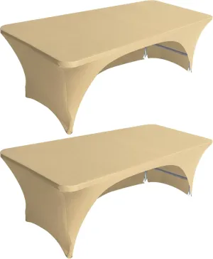 Eurmax USA Spandex Table Cover 8 ft. Fitted 30  Colors Polyester Tablecloth Stretch - Table Toppers, Open Back (Champagne, 2 Pack)