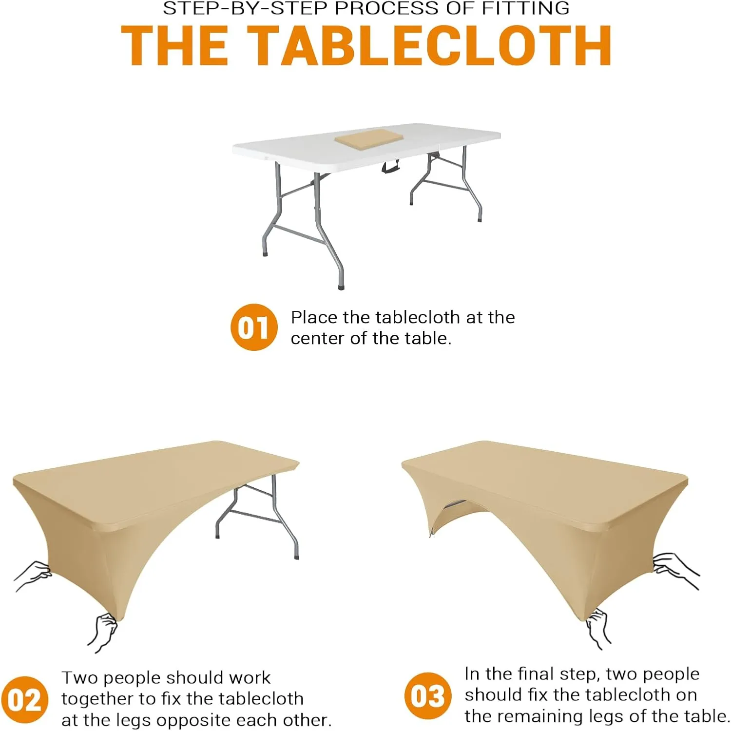Eurmax USA Spandex Table Cover 8 ft. Fitted 30  Colors Polyester Tablecloth Stretch - Table Toppers, Open Back (Champagne, 2 Pack)