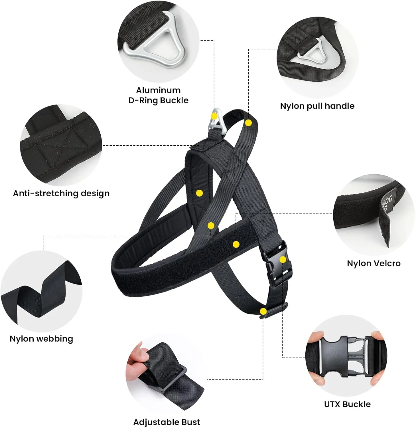 EXCELLENT ELITE SPANKER No Pull Dog Harness Padded Military Patrol K9 Vest Adjustable Nylon Small Service Walking Dog Harness with Handle for Training Running(BLK-S)