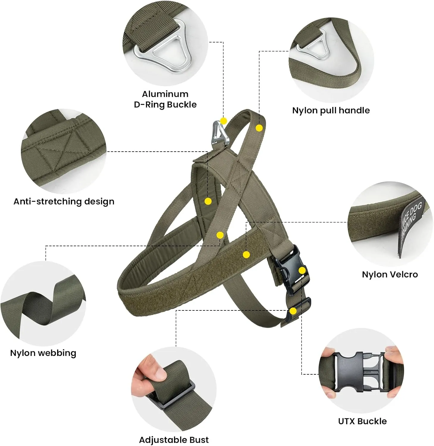 EXCELLENT ELITE SPANKER No Pull Dog Harness Padded Military Patrol K9 Vest Adjustable Nylon Small Service Walking Dog Harness with Handle for Training Running(RGN-L)