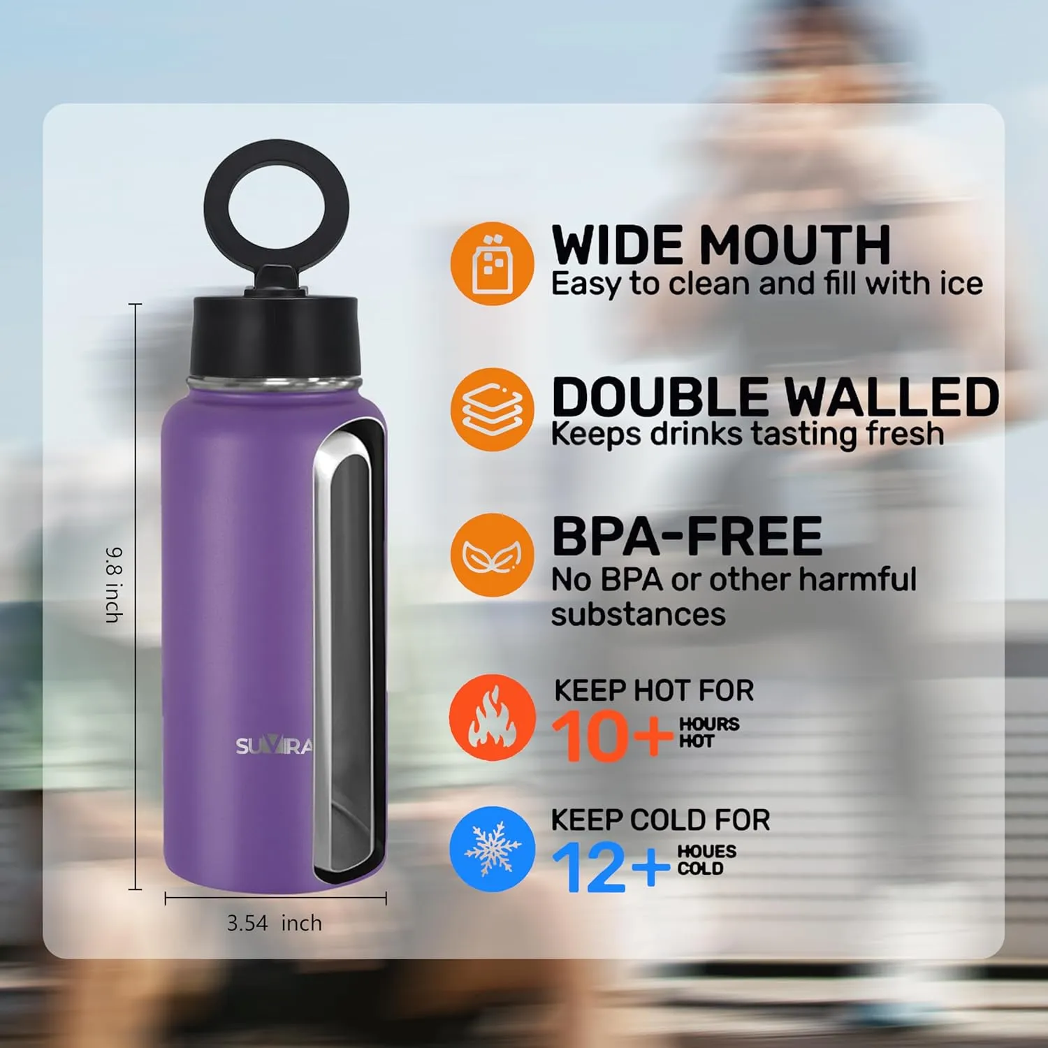 Explore The Ultimate in Hydration:Magnetic lid/Water Bottle with 2Lids Pack/Leak Proof/Double Wall Stainless Steel Insulation withTripod,Phone Holder Sport,Gym and Travel