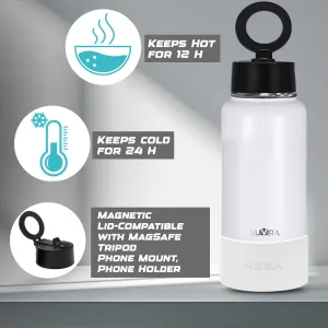 Explore The Ultimate in Hydration:Magnetic lid/Water Bottle with 2Lids Pack/Leak Proof/Double Wall Stainless Steel Insulation withTripod,Phone Holder Sport,Gym and Travel