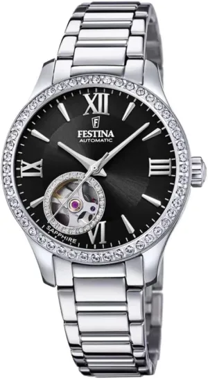 Festina F20485/2 Ladies Black Automatic Watch, Black, Bracelet