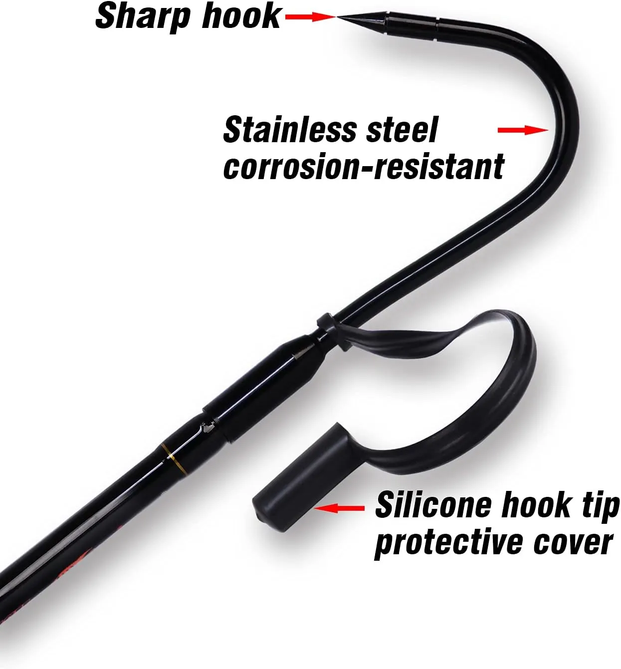 Fiblink Fishing Gaff with Stainless Steel Hook Fiberglass Pole Non-Slip Grip Handle Hook Gaff (3’& 5’& 6’& 7', 66 lb Test)