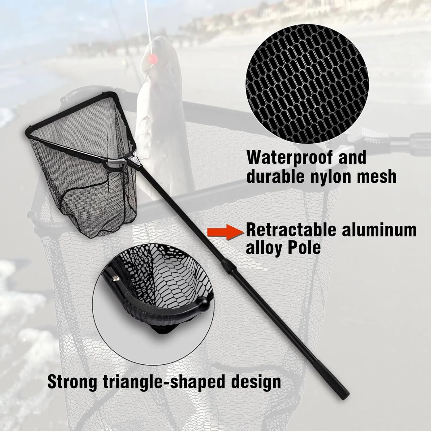 Fiblink Folding Aluminum Fishing Landing Net Fish Net with Extending Telescoping Pole Handle