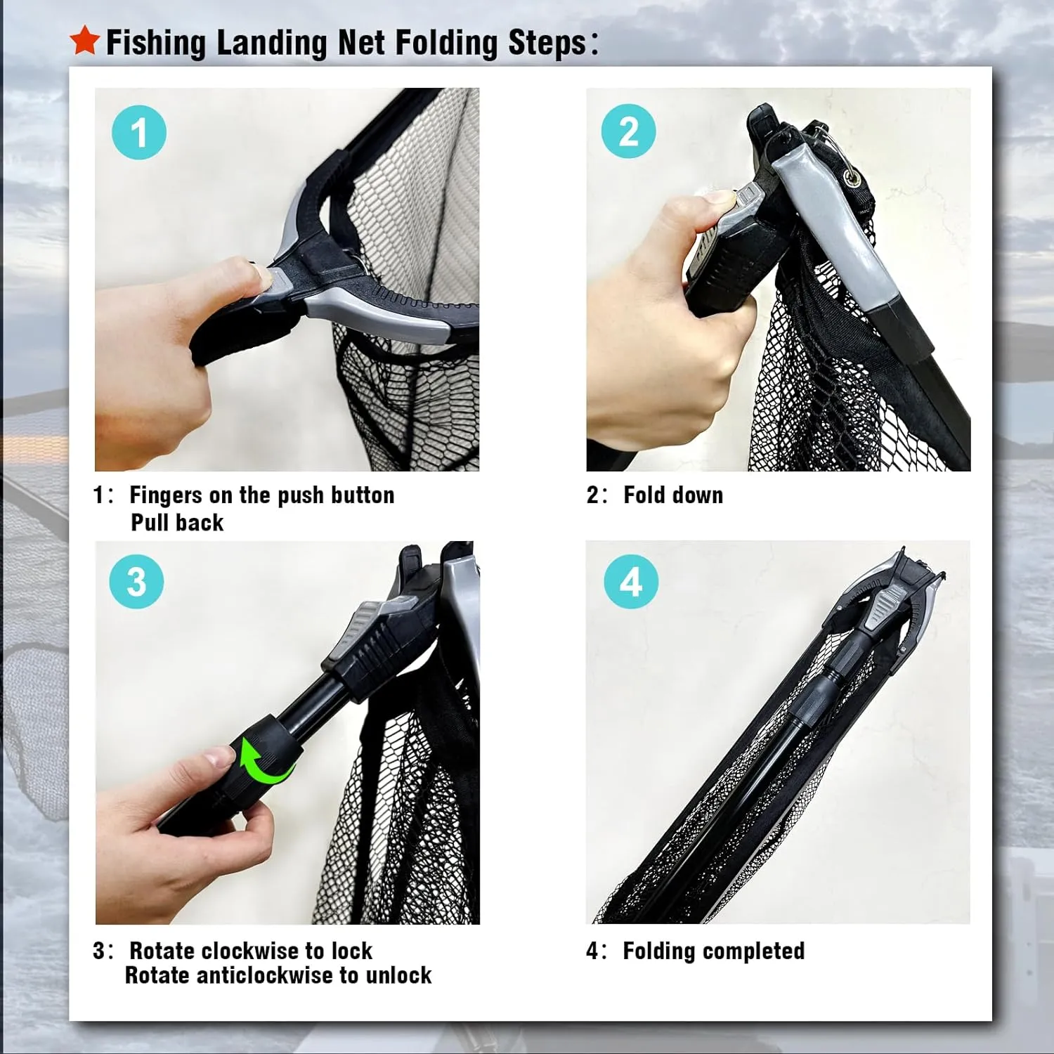 Fiblink Folding Aluminum Fishing Landing Net Fish Net with Extending Telescoping Pole Handle